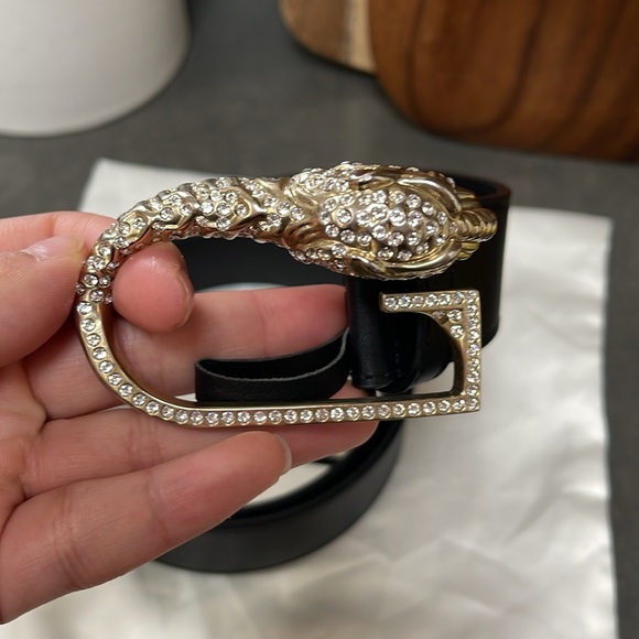 Gucci Moon Calfskin Crystal Tiger Belt 32” pant size 4 Black - Picture 3 of 10